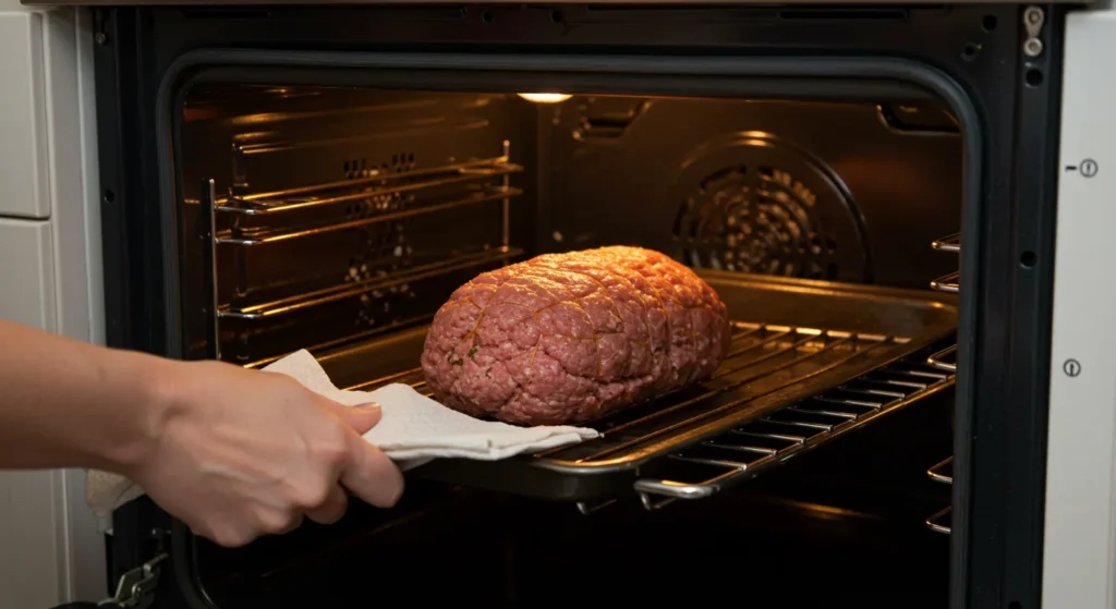 placing the meatloaf in the oven