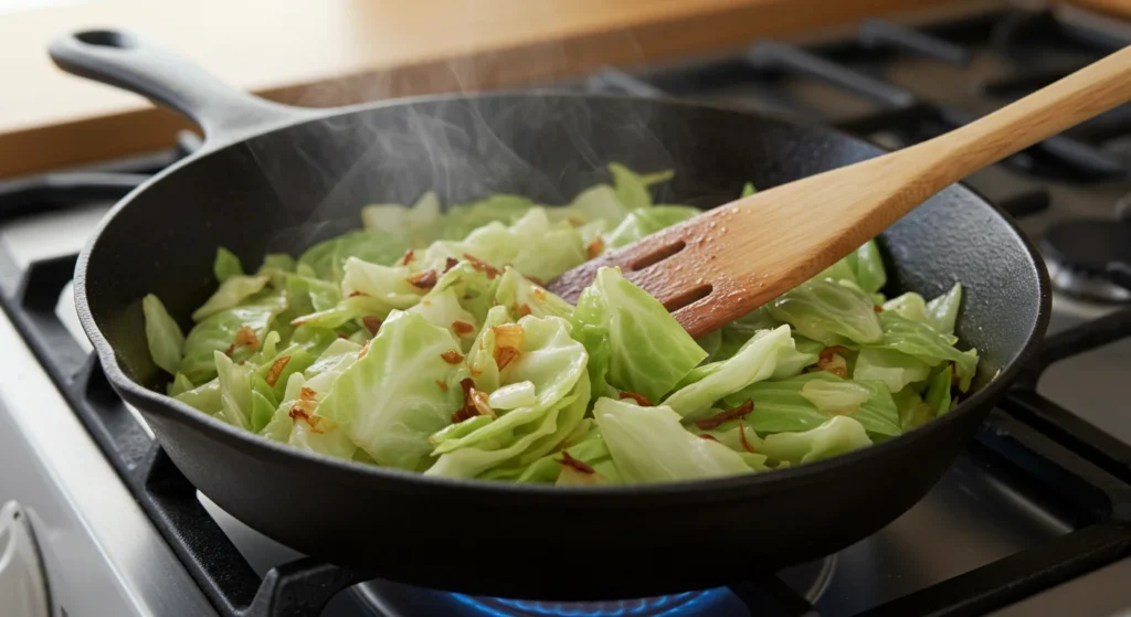 sauteing the cabbage