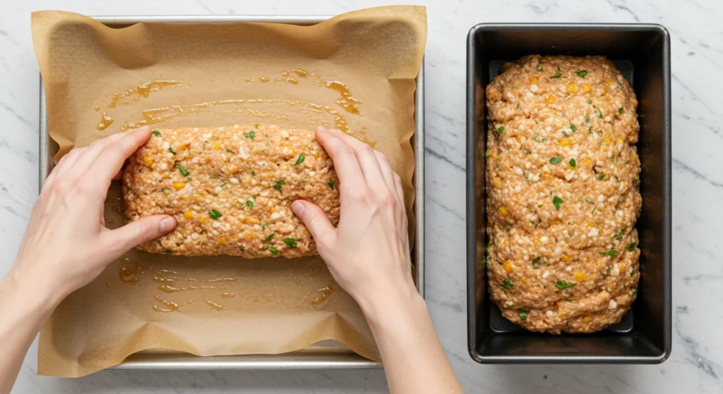 shaping the meatloaf