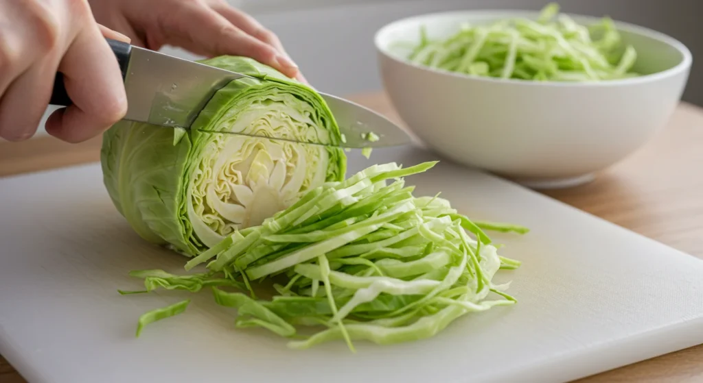 shredding the cabbage